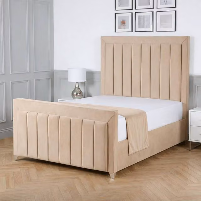 Living Comfort Bedz Elara Upholstered Velvet Gas Lift Storage Bed in Beige, W/D/H: 120 x 200 cm