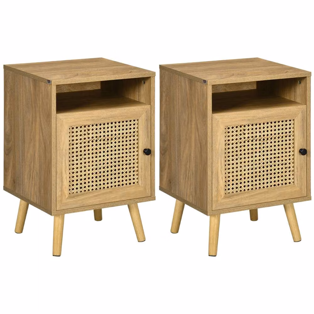 Wyld Haus Fiha Set of 2 Natural Rattan Bedside Tables with Shelf and Cupboard in Brown – 2