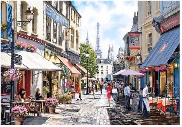 Richard Macneil Paris Cafe Street Art Paper Poster in Multicolour