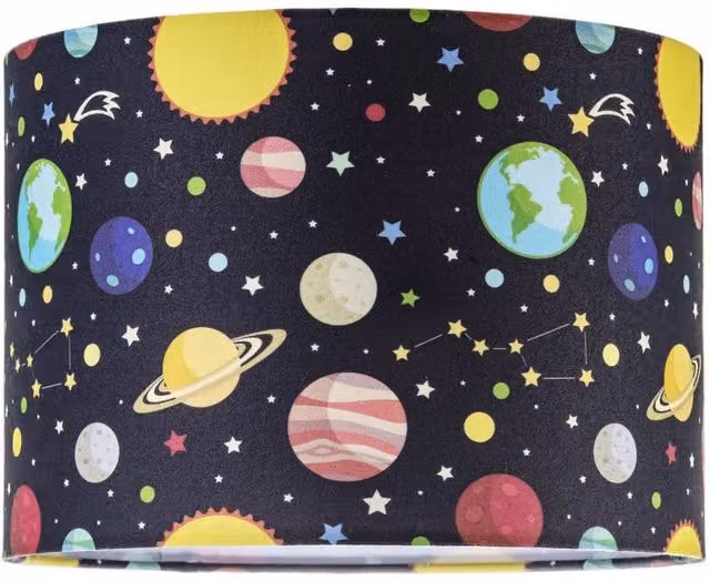 Happy Homewares Outer Space Cylinder Lamp Shade with Colourful Planets and Stars in Blue and Multicolour – 6