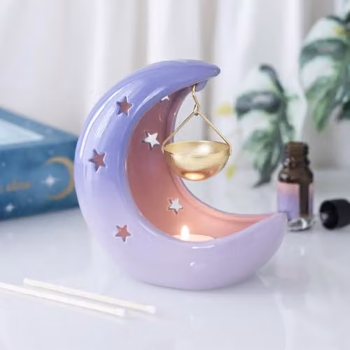 Something Different Wholesale Floral Purple Hanging Crescent Moon Oil Burner with Tealight Holder – 2