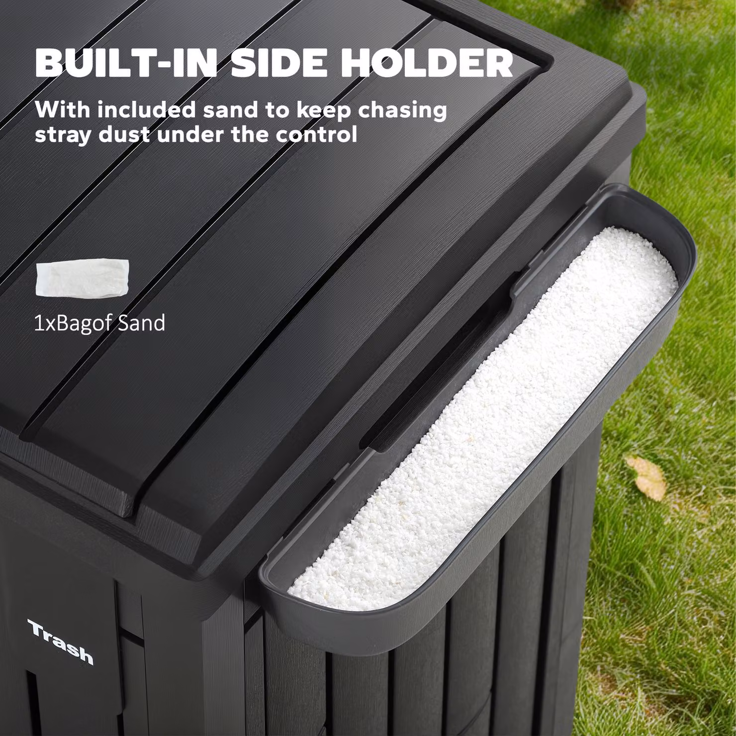 Outsunny 110 L Outdoor Plastic Bin with Dual Lid and Ashtray, Black – 6