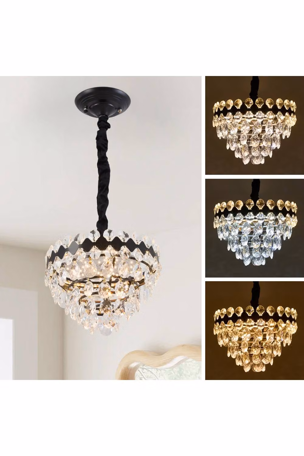Living and Home Elegant LED Crystal Pendant Light in Black – 2
