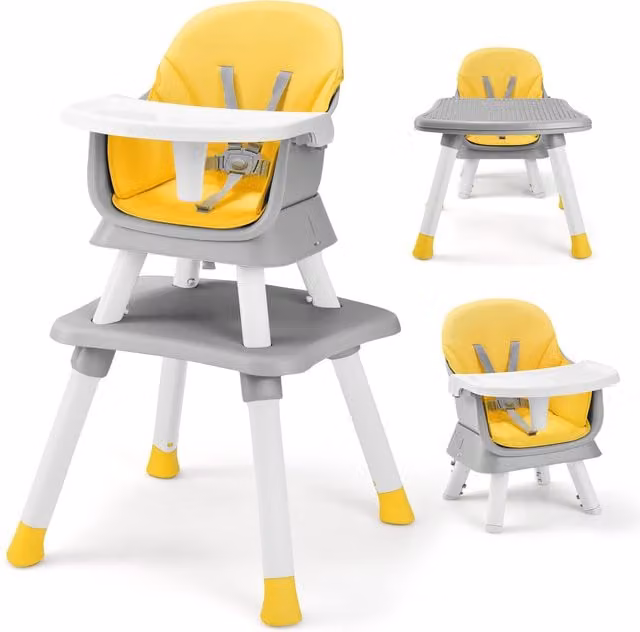 COSTWAY 6-in-1 Baby Highchair in Yellow