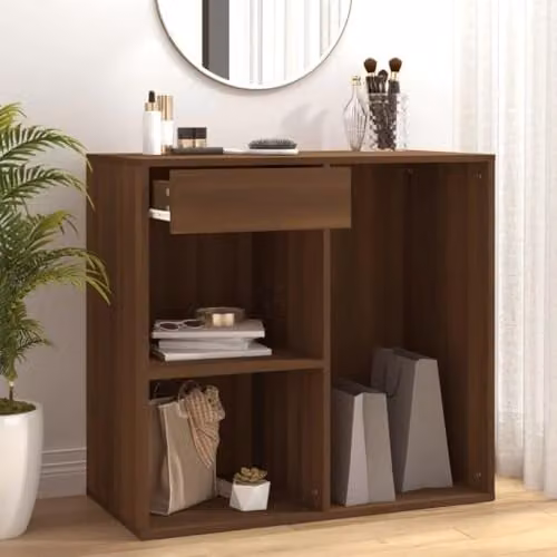 vidaXL Modern Brown Oak Cosmetic Cabinet with Drawer and Compartments in MDF