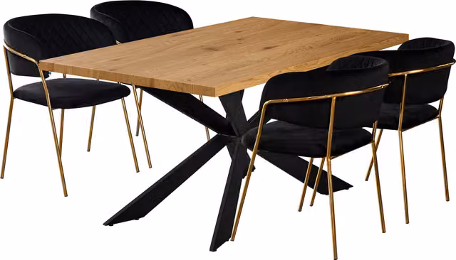 Life Interiors Atarah Duke LUX Dining Set with Rectangular Table and 4 Chairs in Black and Gold