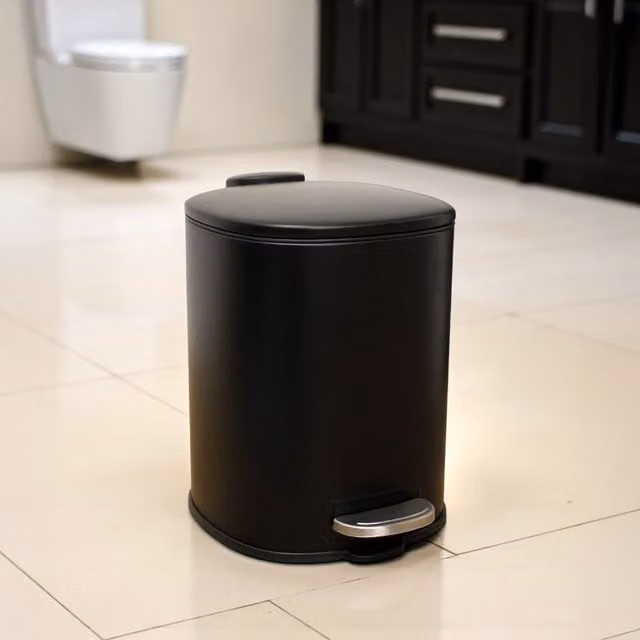 Showerdrape Capri 3L Matt Black Rounded Square Steel Pedal Bin with Removable Inner Bucket and Soft Close – 1