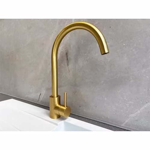 Reginox Taravo BG Single Lever Swan Neck Kitchen Mixer Tap in Brushed Gold – 2