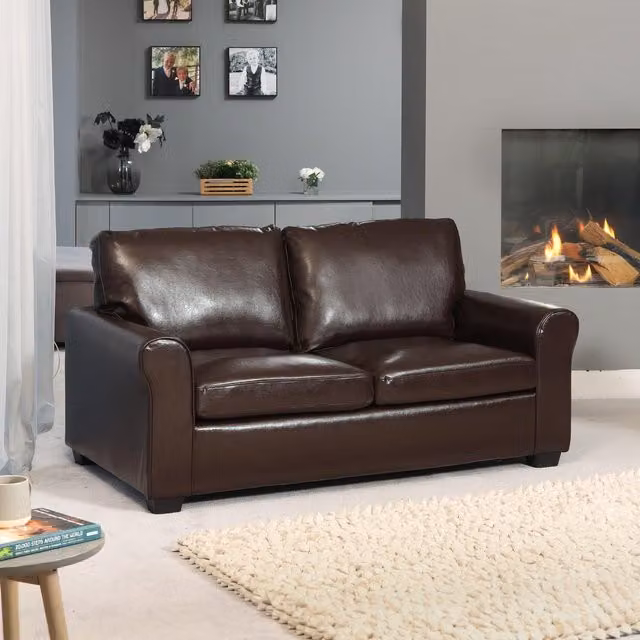 Artemis Home Lauderdale Brown Synthetic Leather Sofabed with Solid Wood Frame and Pull Out Drawer, 100 x 200 cm