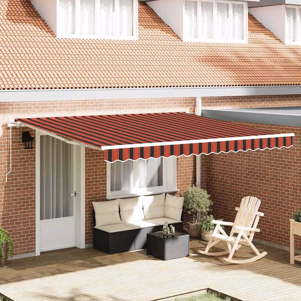 Berkfield Home Manual Retractable Folding Arm Awning in Red, Orange and Brown, W: 400 cm, D: 300 cm – 2