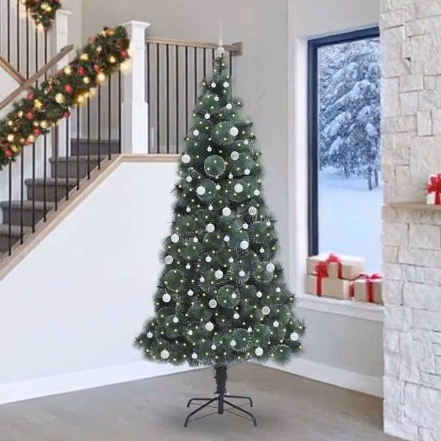 Berkfield Home Artificial Pre-lit Christmas Tree with Ball Set, Green, Height: 240 cm – 1
