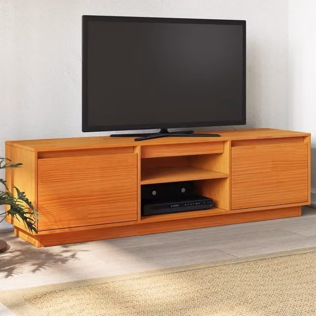 Berkfield Home Rustic Waxed Pine TV Cabinet, Brown, W/D/H: 140 x 35 x 40 cm