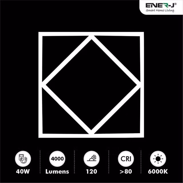 ENER-J Pack of 2 Double Square LED Recessed Borderline Lights, White, W: 59.5 cm x D: 59.5 cm – 1