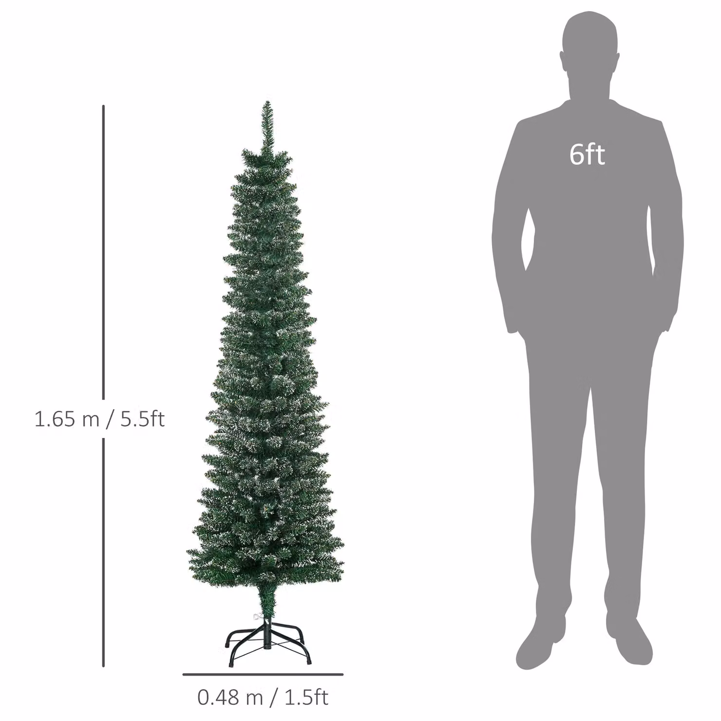 HOMCOM 5.5ft Artificial Snow Dipped Christmas Pencil Tree in Green – 3