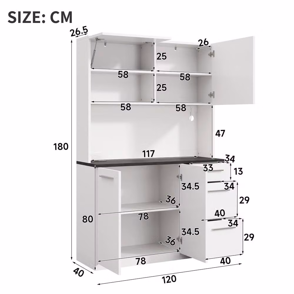 Matteo White Tall Sideboard Cabinet with Integrated Lighting and Glass Doors, W/D/H: 120 x 40 x 180 cm – 4