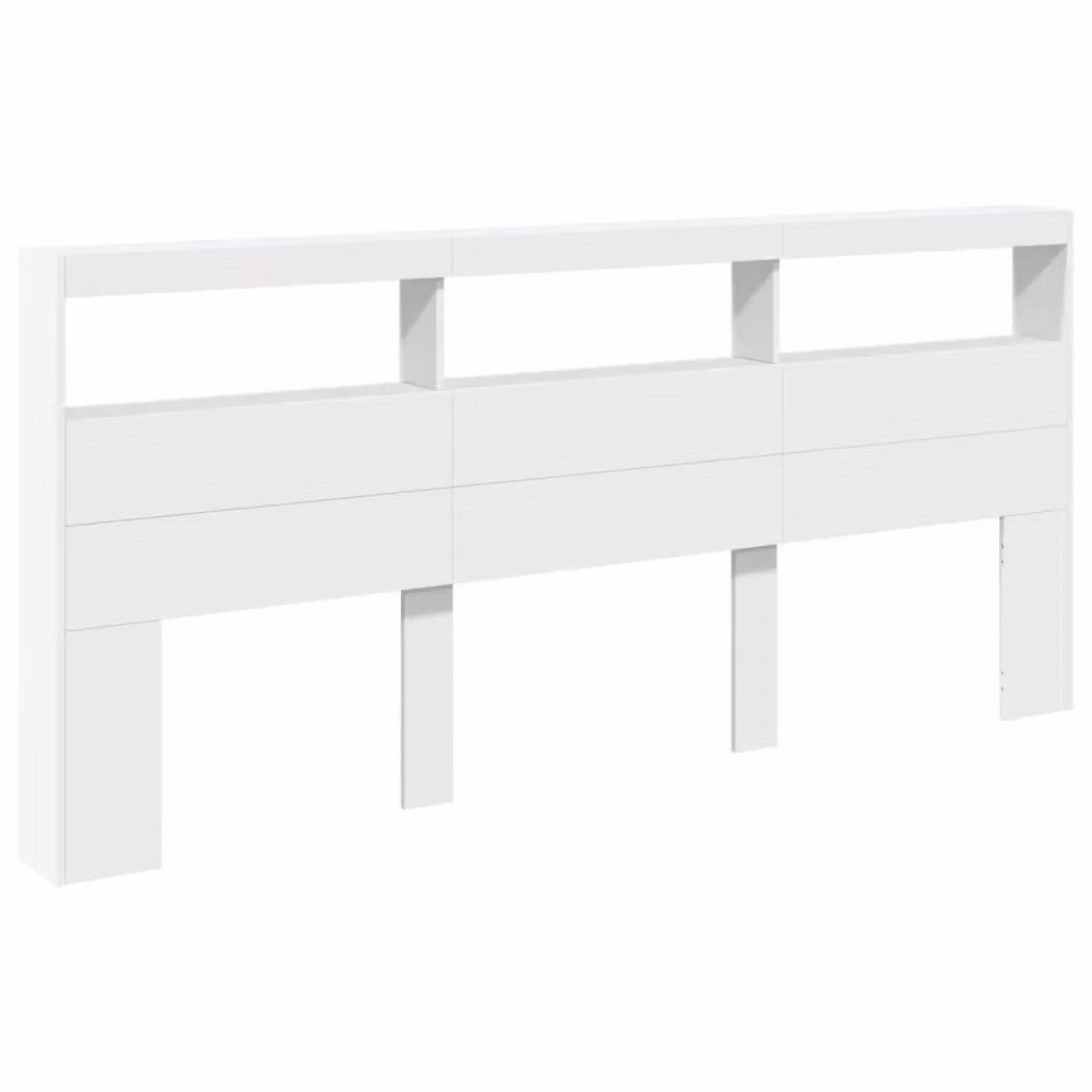 Berkfield Home Modern White Wall Mount Headboard Cabinet with LED Lighting, Integrated Shelf and USB Charging Port, W/D/H: 220 x 17 x 102 cm – 2