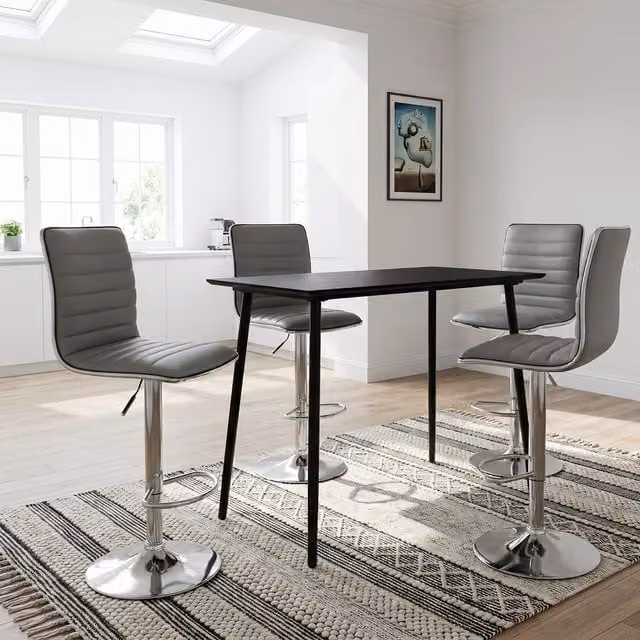 Monza Modern Rectangular Dining Table in Black Matt MDF and Metal, W: 110 cm, D: 90 cm