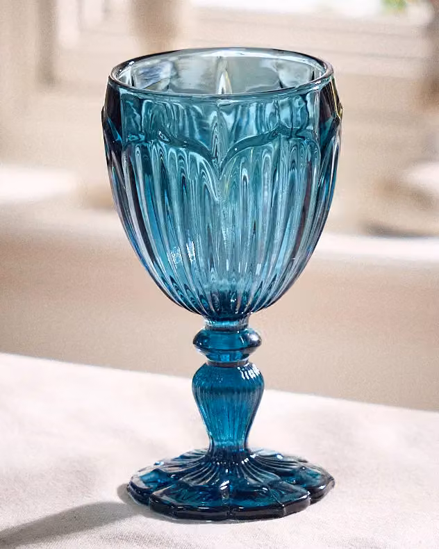 Dibor Set of 12 Blue Embossed Floral Wine Goblets, 280ml per glass – 3