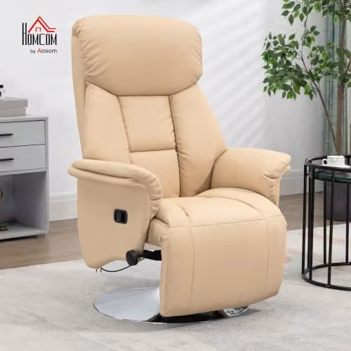 HOMCOM Manual Swivel Recliner Chair for Adults in Beige PU Leather – 2