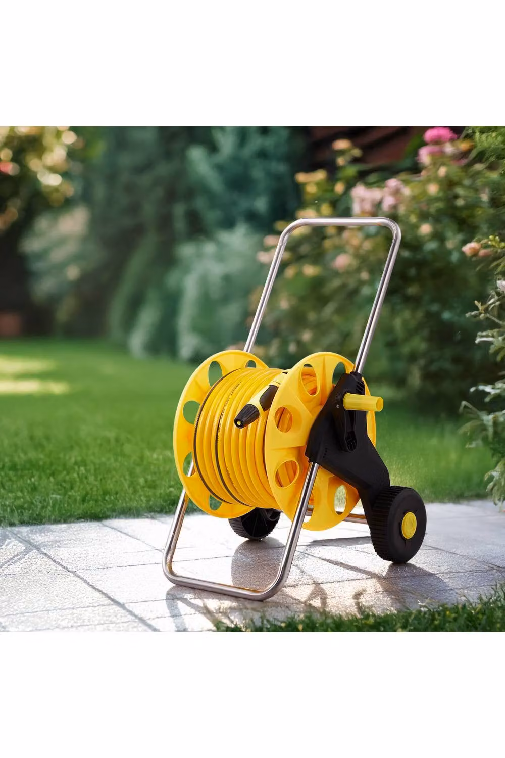 Garden Sanctuary Wheeled Outdoor Garden Hose Reel Cart, 40m, Yellow – 2