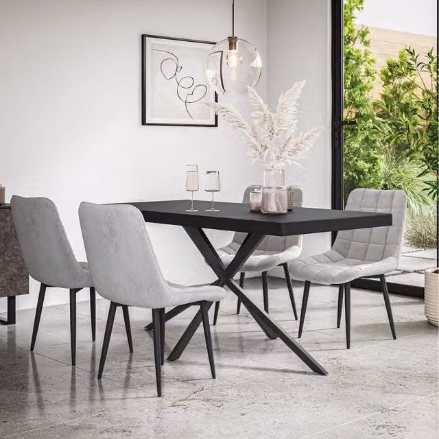 More4Homes Donni Dining Set with Black Rectangular Table and 6 Grey Nova Velvet Chairs