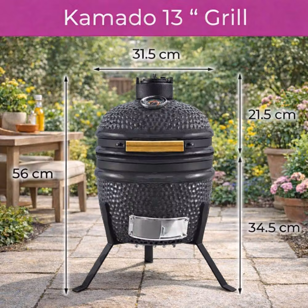 Neo 13 inch Ceramic Mini Kamado BBQ Grill and Portable Smoker in Dark Grey – 5