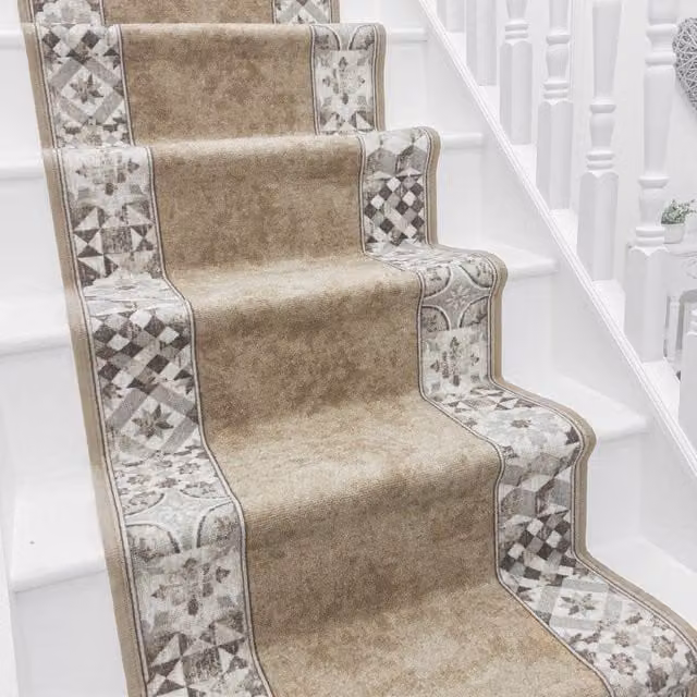 runrug Murcia Stair Runner Carpet, Non-Slip, Light Brown, W: 80 cm, L: 450 cm