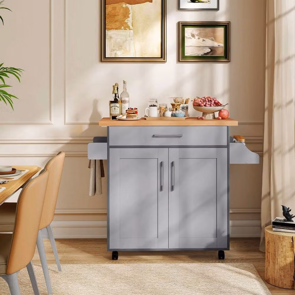 Havendro Grey Modern Kitchen Island Cart with 2 Lockable Hinged Doors and Internal Shelves – 2