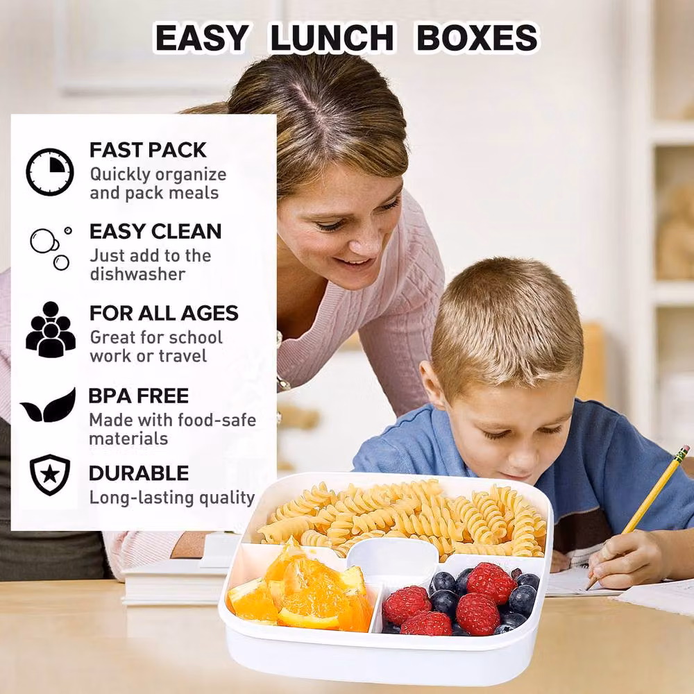 Greentainer Salad Container and Lunch Box in Grey with 3 Compartments and Spoon, 52 oz – 2