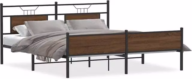 Berkfield Home Metal Bed Frame in Brown Oak, W: 160 cm, L: 200 cm – 1