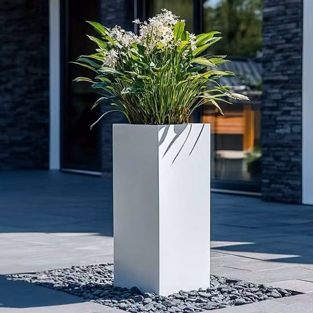 Access Garden Products Tall Square Matte White Galvanised Steel Planter, W/D/H: 40 x 40 x 100 cm – 1