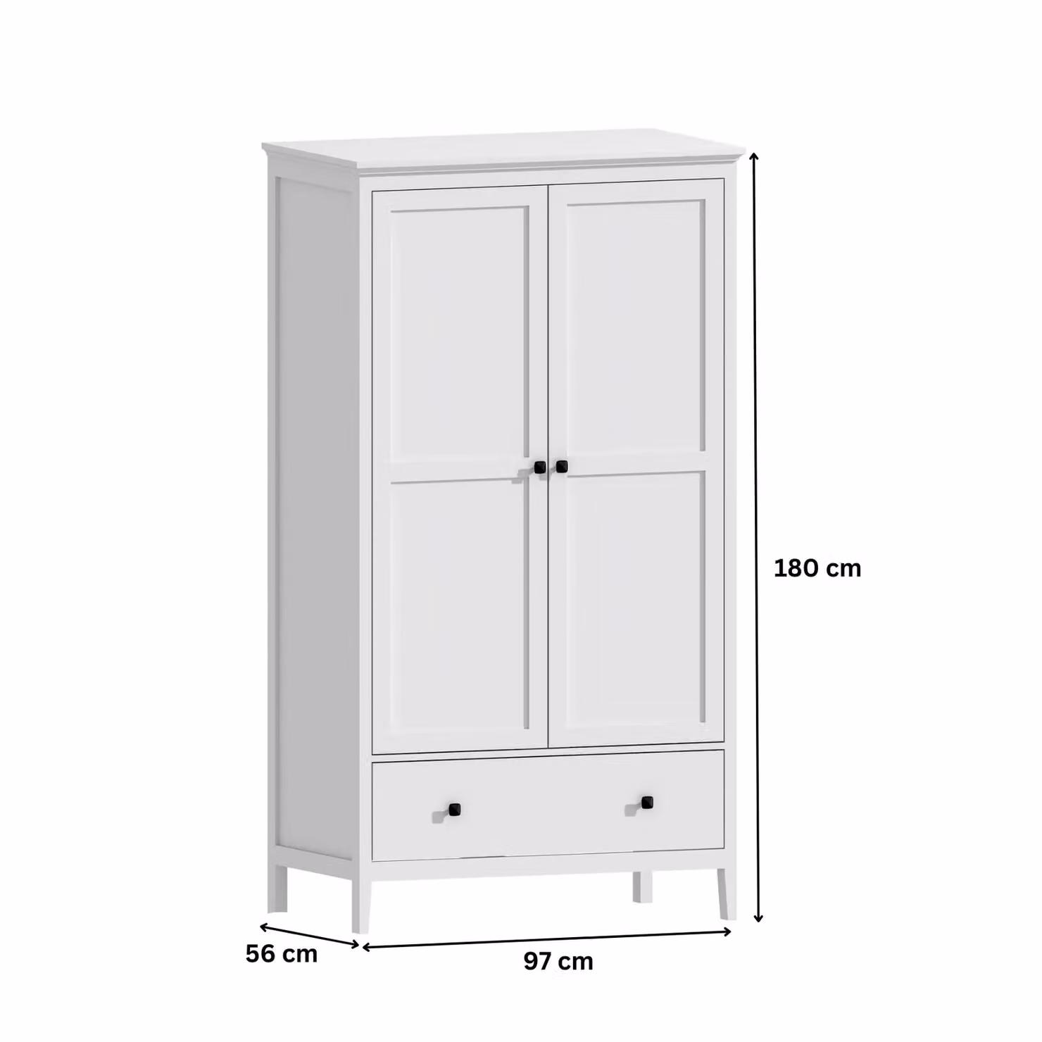 Home Source 2 Door Wardrobe with Internal Drawers and Hanging Rod, White MDF, Height: 180 cm – 3