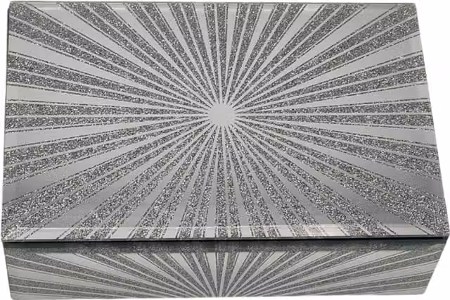 Eaglewiz Glitter SunRays Silver Glass Mirrored Jewellery Box