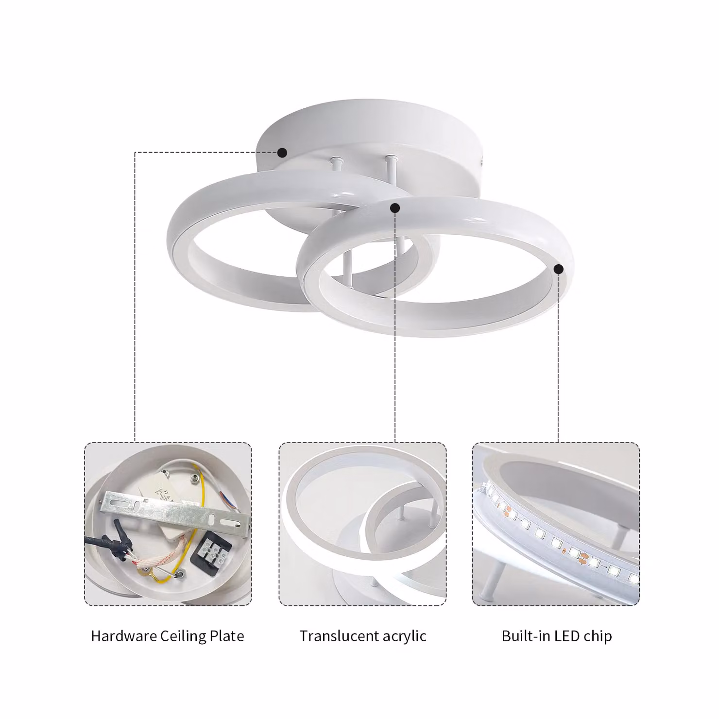 Pheashine Modern White Dual-Ring LED Ceiling Light, 22W, 6500K Cool White, Diameter: 25 cm – 3