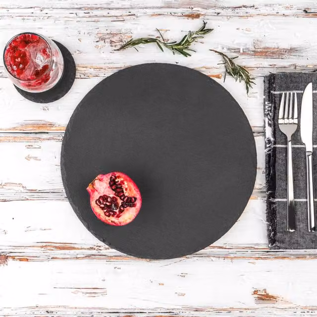Argon Tableware Round Black Slate Placemats, Diameter: 30 cm, Pack of 6