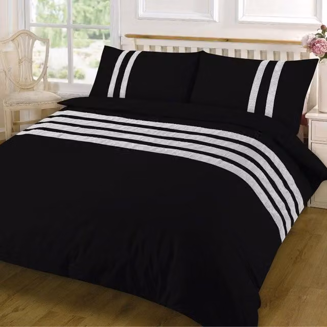 HomeSpace Direct Lace Dia Cotton Duvet Cover Set, Black, 140 x 200 cm