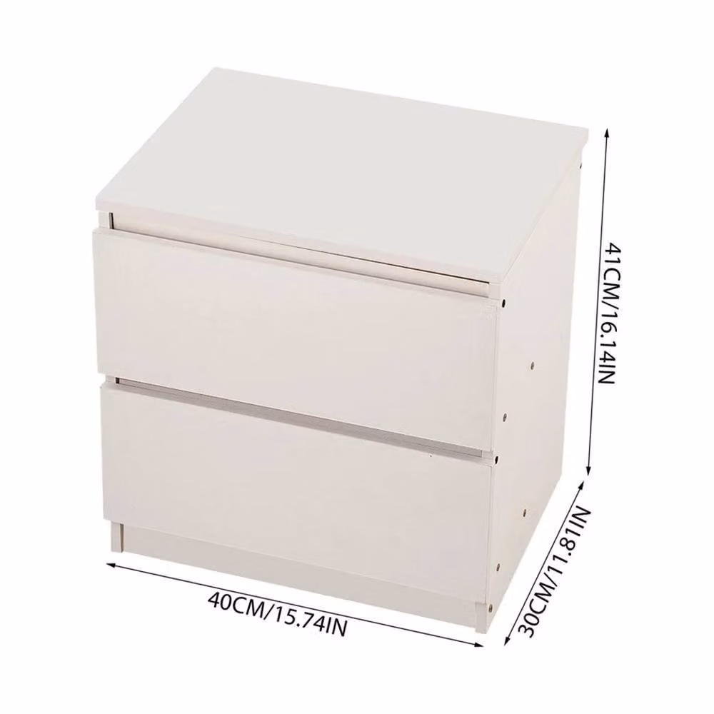 KORVIXA Modern 2 Drawer Bedside Cabinet in White, W/D/H: 40 x 30 x 41 cm – 2