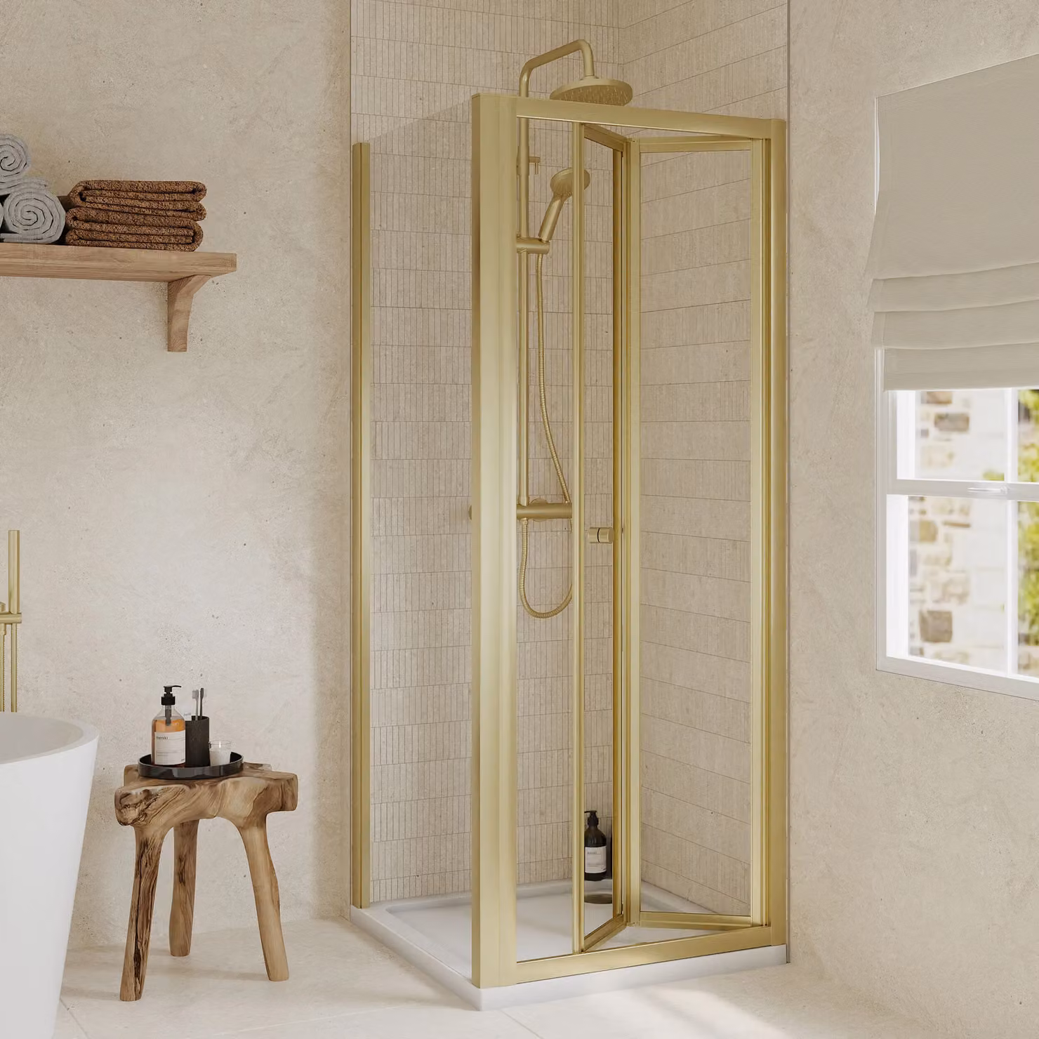 Balterley Ruwa Square Bi-Fold Shower Enclosure with Tray and 4mm Glass in Gold – 2