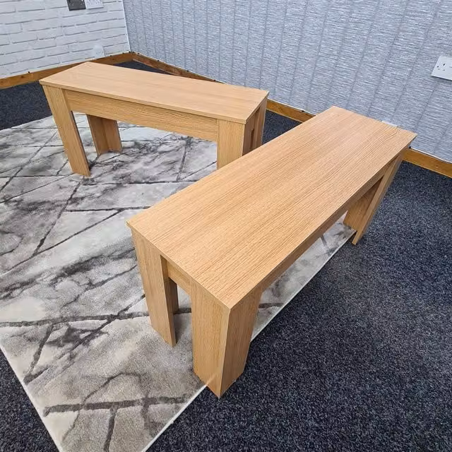 Kosy Koala Set of 2 Modern Light Wood Effect Dining Benches in Beige