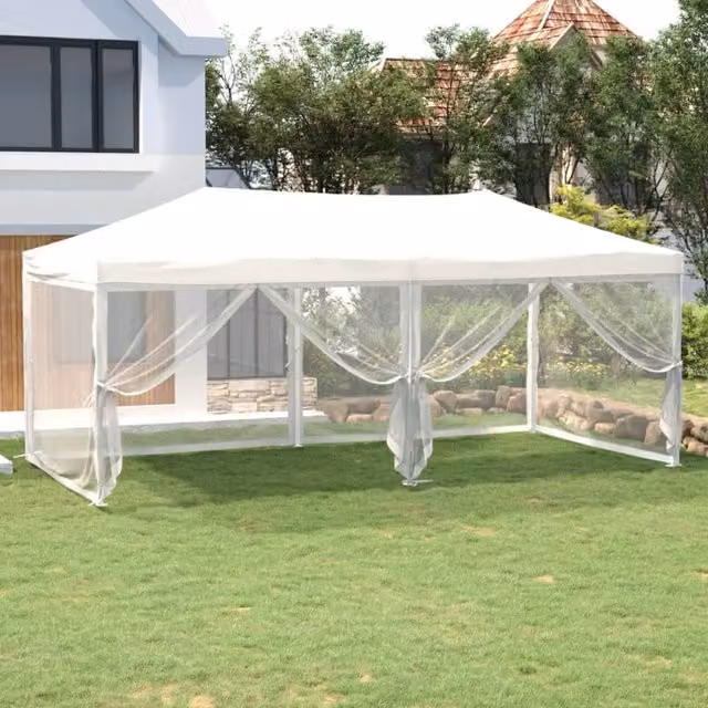 Berkfield Home Folding Party Tent with Sidewalls, White and Silver, W: 6 m, D: 3 m, H: 3 m