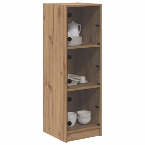 vidaXL Highboard in Rustic Brown with Glass Doors and Internal Shelves, W/D/H: 35 x 37 x 109 cm – 1