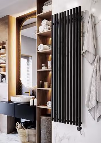 Terma Rolo Room E Electric Radiator with Wifi and App Control, Heban Black, H: 200 cm, W: 59 cm, D: 5.9 cm, 1.5 kW – 5