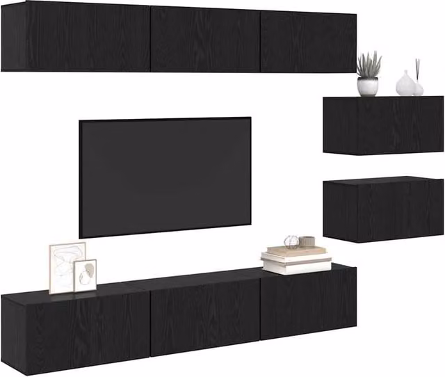 Berkfield Home Black Oak TV Cabinet, 8 Piece Set, W/D/H: 60 x 30 x 30.5 cm