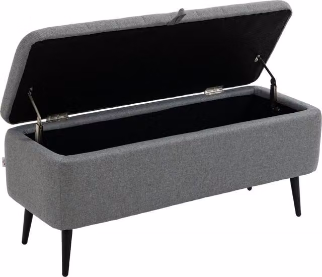HOMCOM Grey Linen Fabric Storage Ottoman Bench with Metal Legs – 1