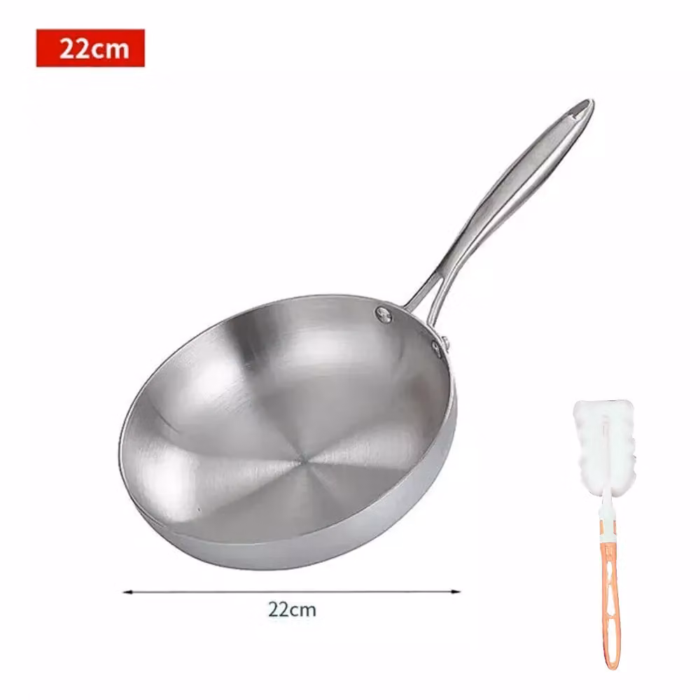 Hinsinc Stainless Steel Uncoated Frying Pan, Silver, Diameter: 22 cm – 2