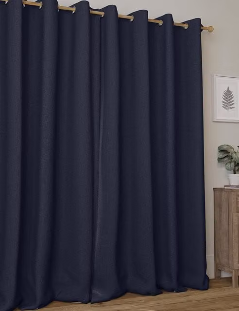 M&S Navy Blue Brushed Eyelet Blackout Thermal Curtains