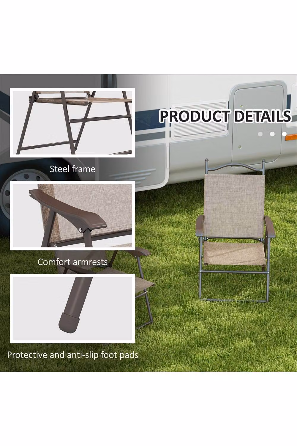 ERGOVEXA Set of Two Folding Garden Chairs in Mixed Brown with Armrests – 4