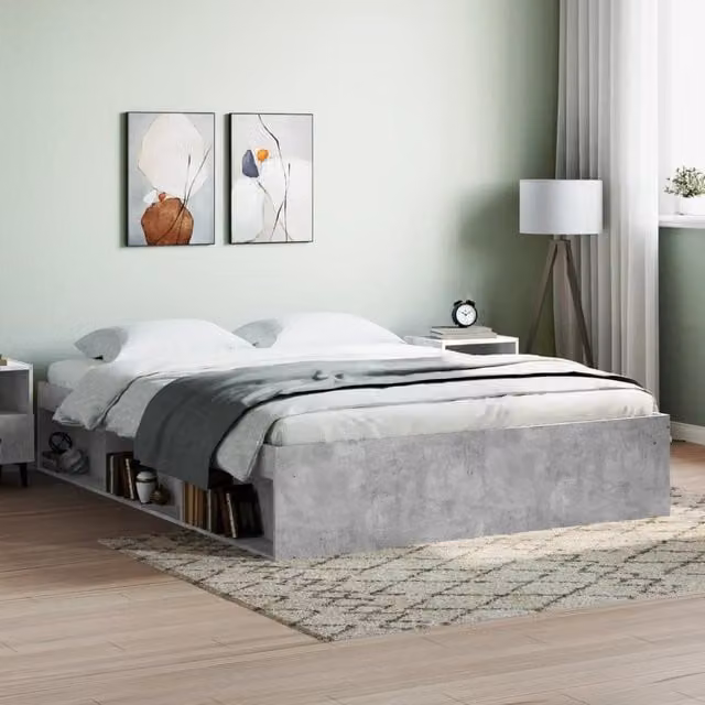 Berkfield Home Modern Bed Frame in Concrete Grey with Side Compartments and Bedside Shelves, W/D/H: 160 x 200 cm