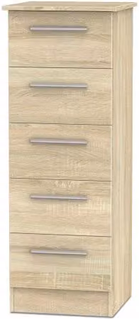 Welcome Furniture Contrast 5 Drawer Tall Narrow Chest of Drawers in Beige