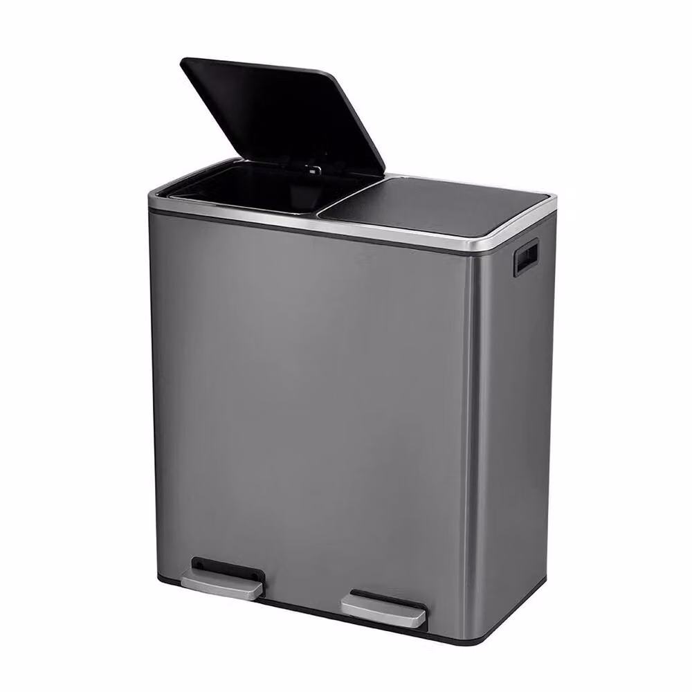 SPETLEK 2 Compartment Step On Kitchen Trash Can, Grey – 5